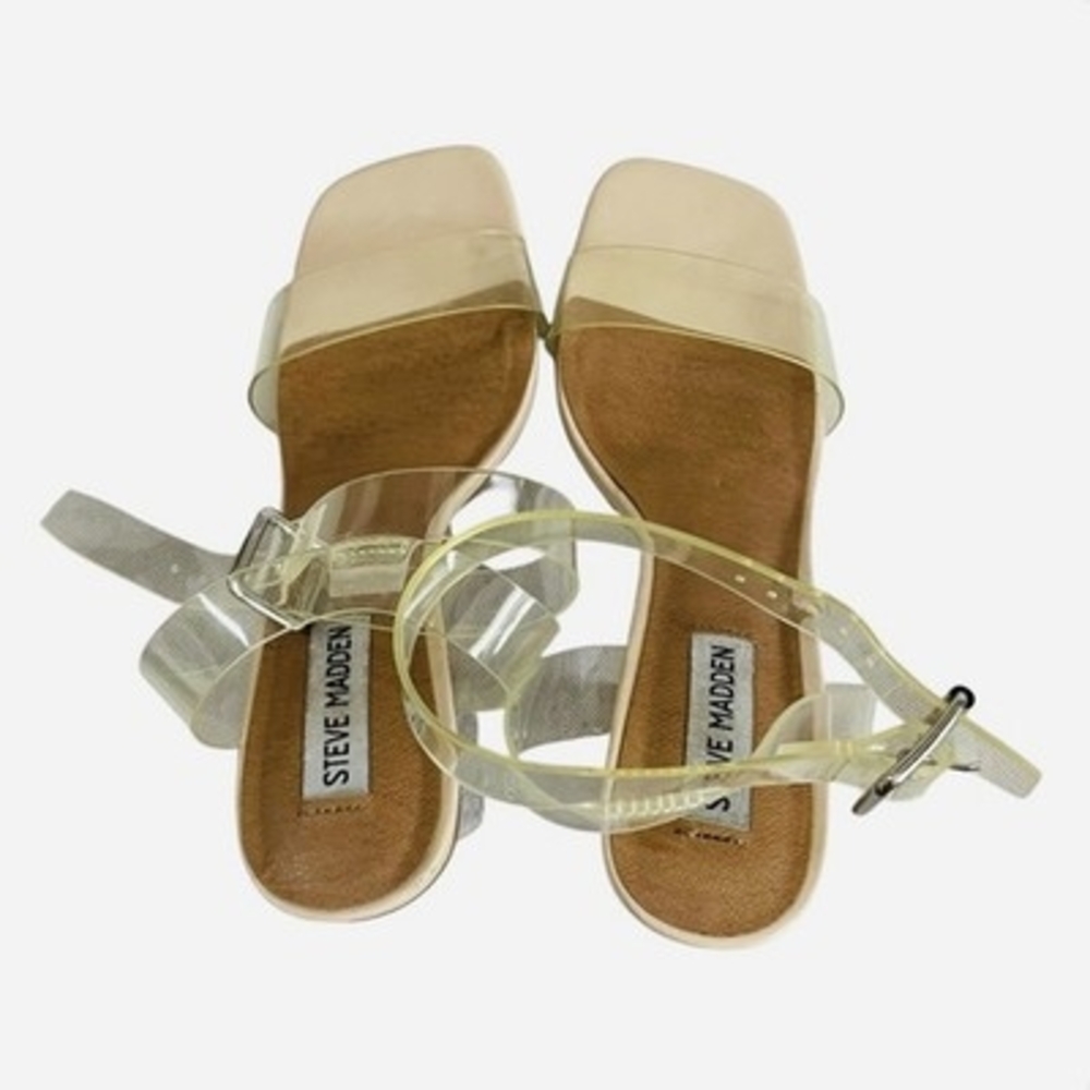 Steve Madden Camille Women's Clear Block Heel Ankle Strap Sandals Sz 8.5 - Picture 6 of 7
